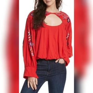 NWT! Free People red embroidered top!